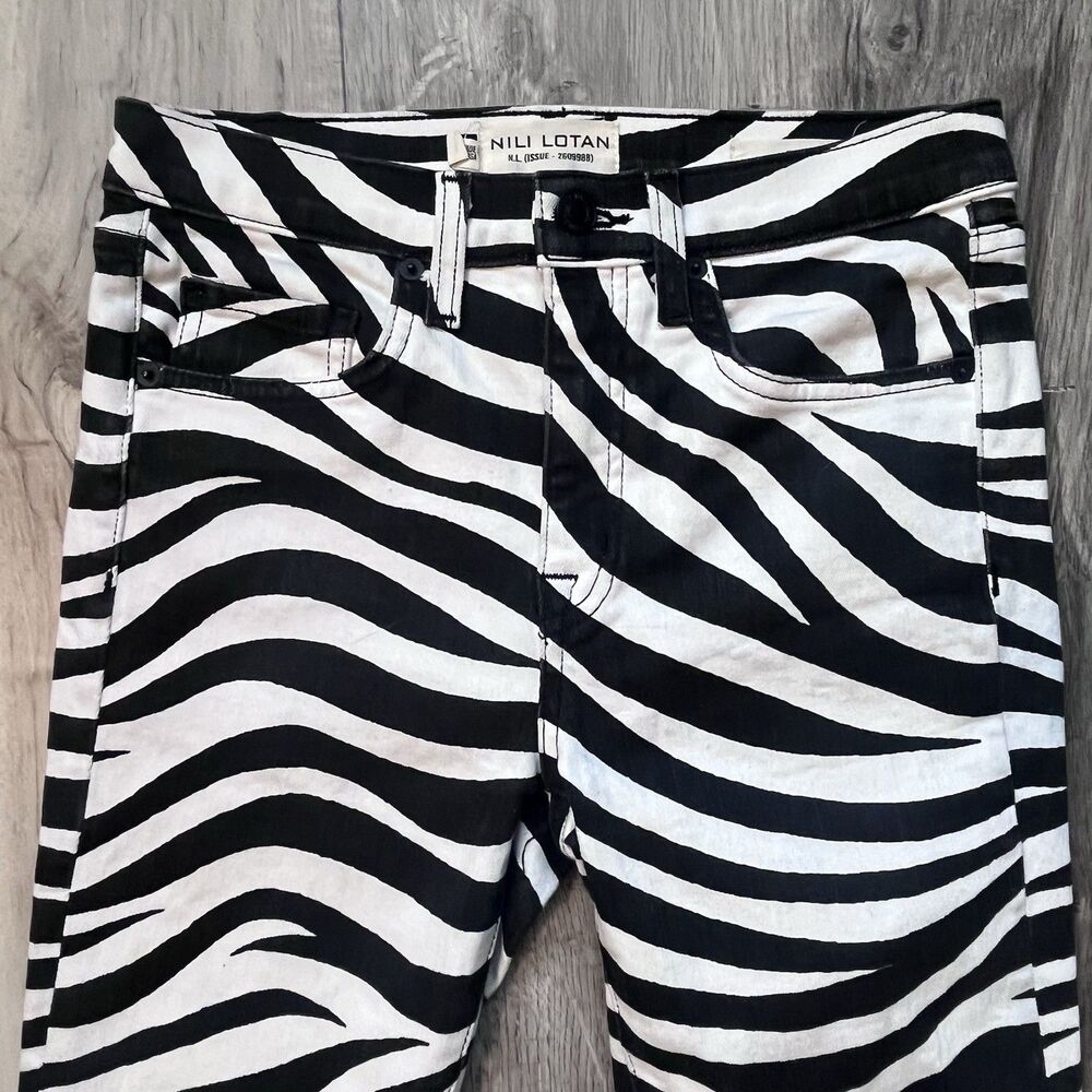 Nili Lotan Pants Womens 26 Black Ivory Zebra Animal Print Made in USA - Picture 3 of 11